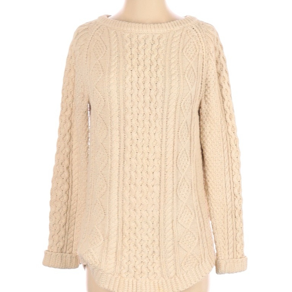 L.L. Bean Cream Cable Knit Crew Neck Sweater